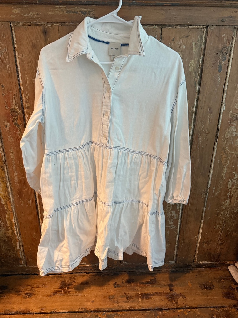 Maeve Ivory Tiered Popover Tunic with Contrast Stitching